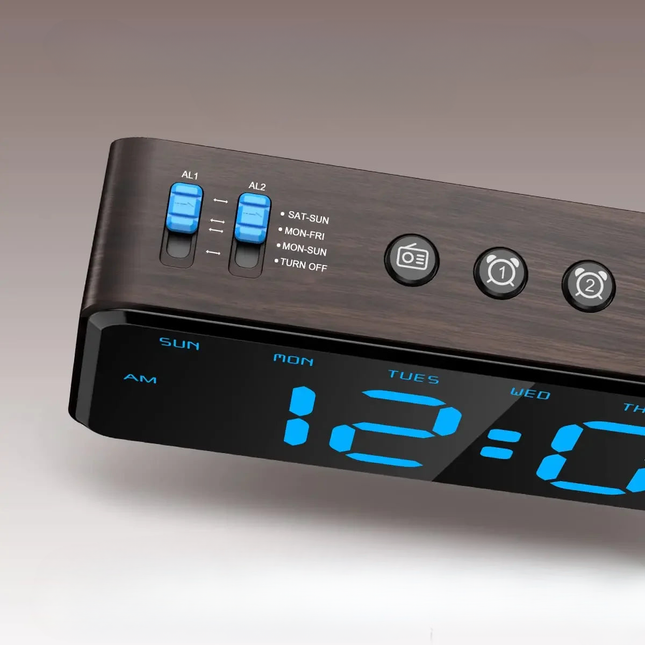 Nätdriven digital klockradio med dubbla larm