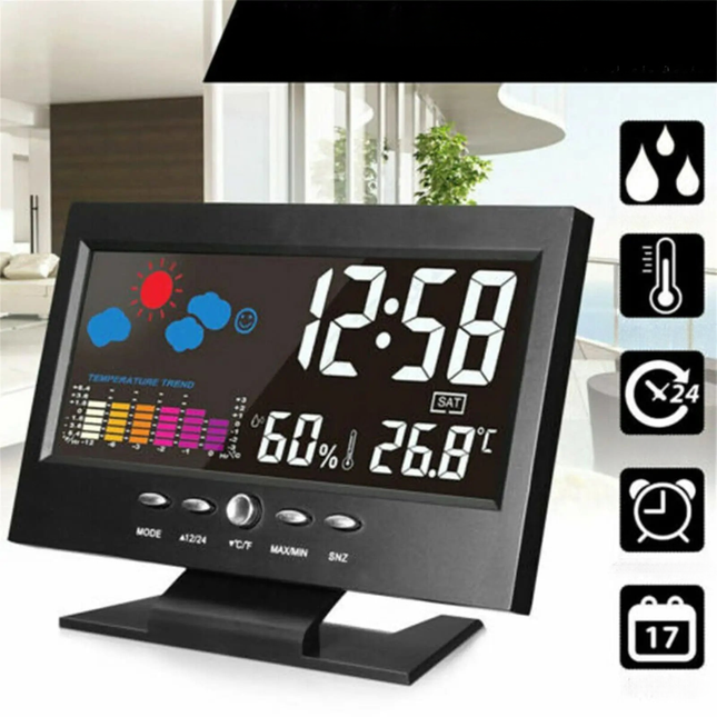 Digital väckarklocka med kalender och termometer