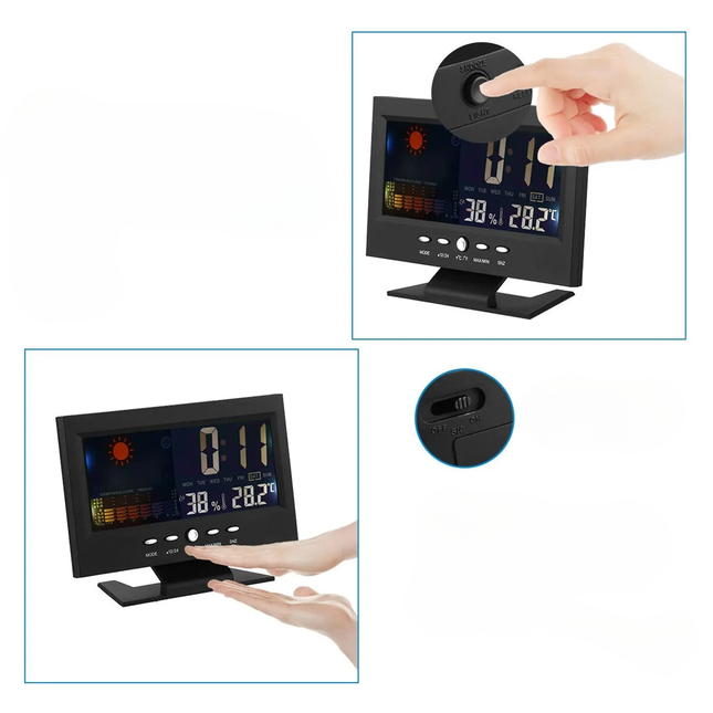 Digital väckarklocka med kalender och termometer