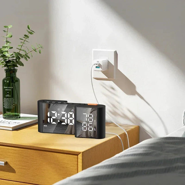 Digital klockradio med termometer och spegeldisplay