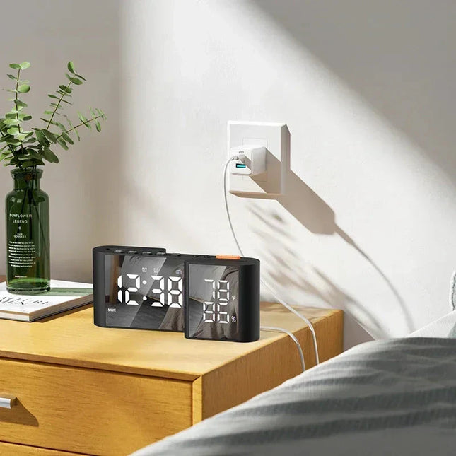 Digital klockradio med termometer och spegeldisplay