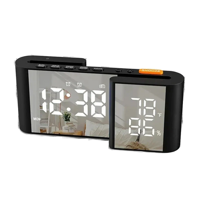 Digital klockradio med termometer och spegeldisplay