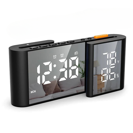 Digital klockradio med termometer och spegeldisplay