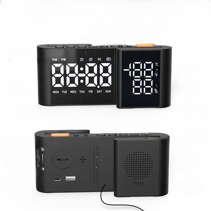 Digital klockradio med termometer och spegeldisplay