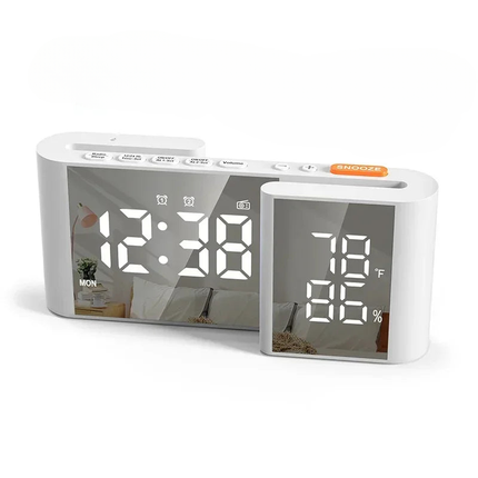 Digital klockradio med termometer och spegeldisplay