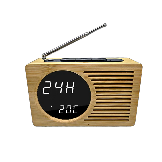 Klockradio i trä med digital display