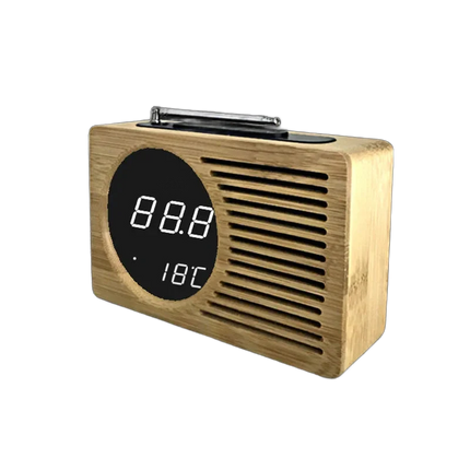 Klockradio i trä med digital display