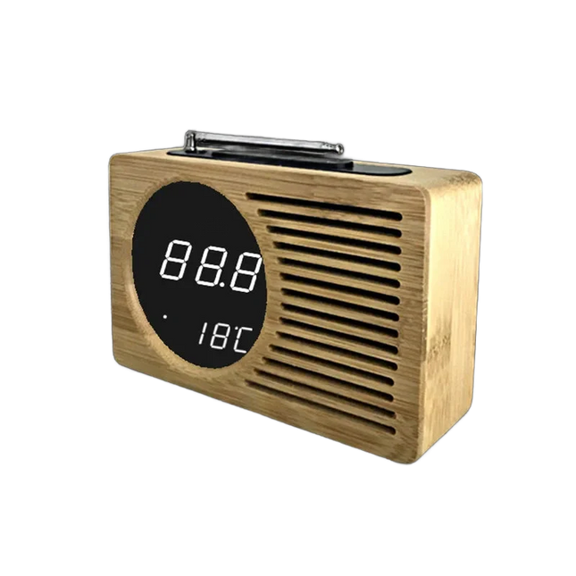 Klockradio i trä med digital display