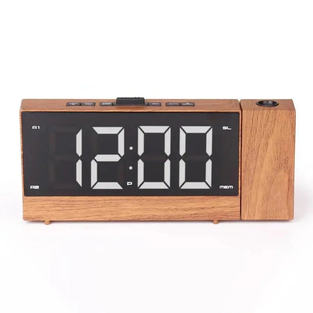 Klockradio med projektor i elegant trädesign