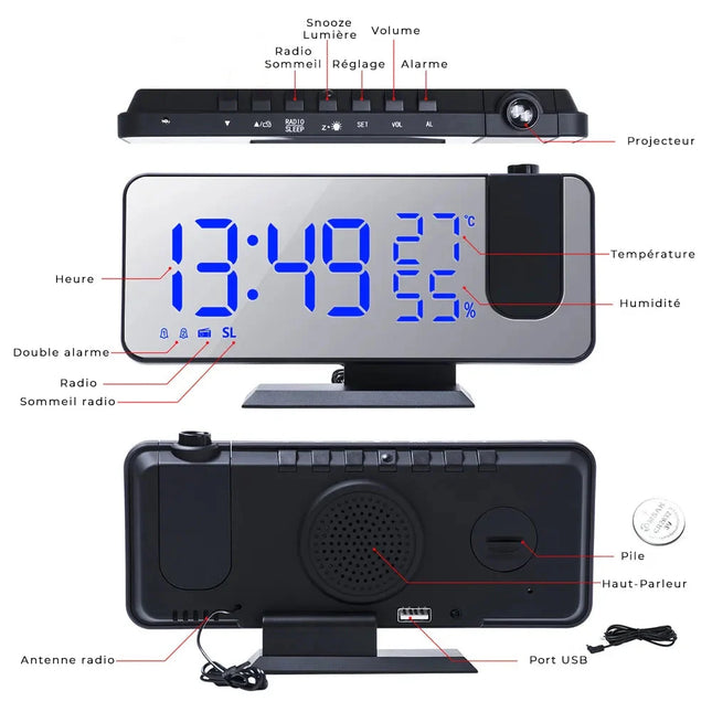 Design klockradio med projektor och alarm