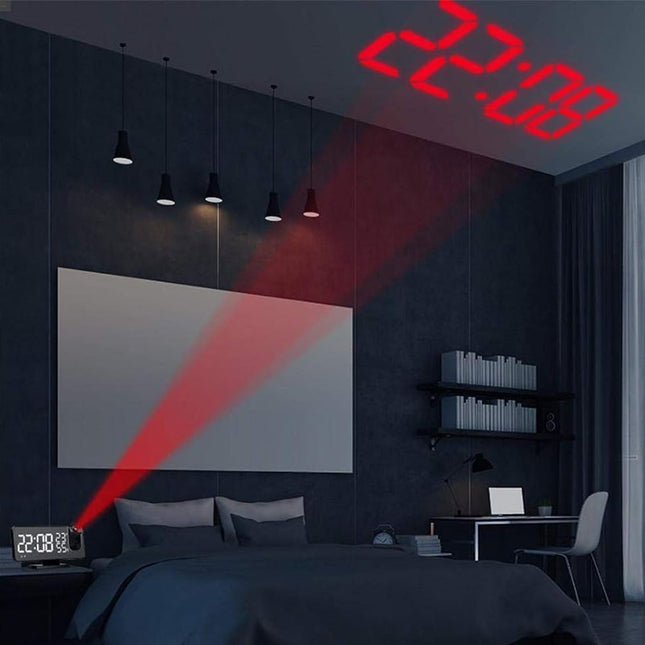 Projektorklocka med termometer och hygrometer