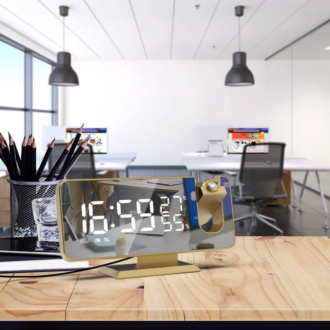 Modern projektorklocka med spegeldisplay