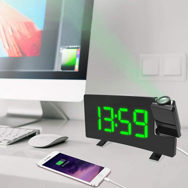 Digital projektorklocka med USB-laddningsport