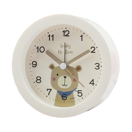 Tyst analog barnväckarklocka med björnmotiv