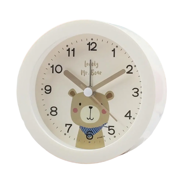 Tyst analog barnväckarklocka med björnmotiv