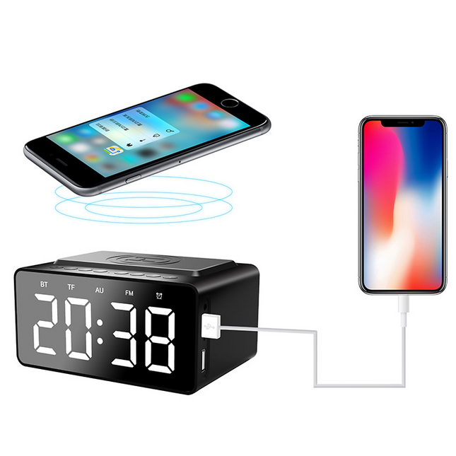 Väckarklocka med spegel och Bluetooth-högtalare