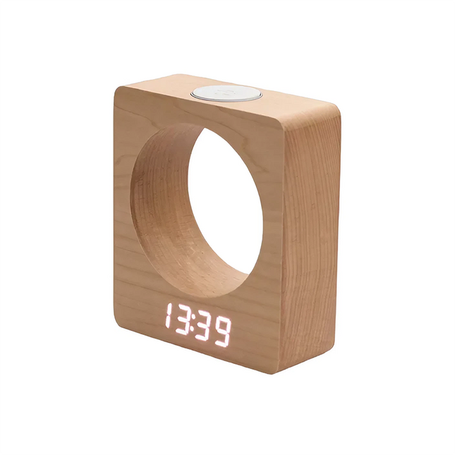 Design väckarklocka i trä med månlampa