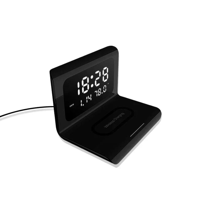 Platt trådlös laddare med digital klocka