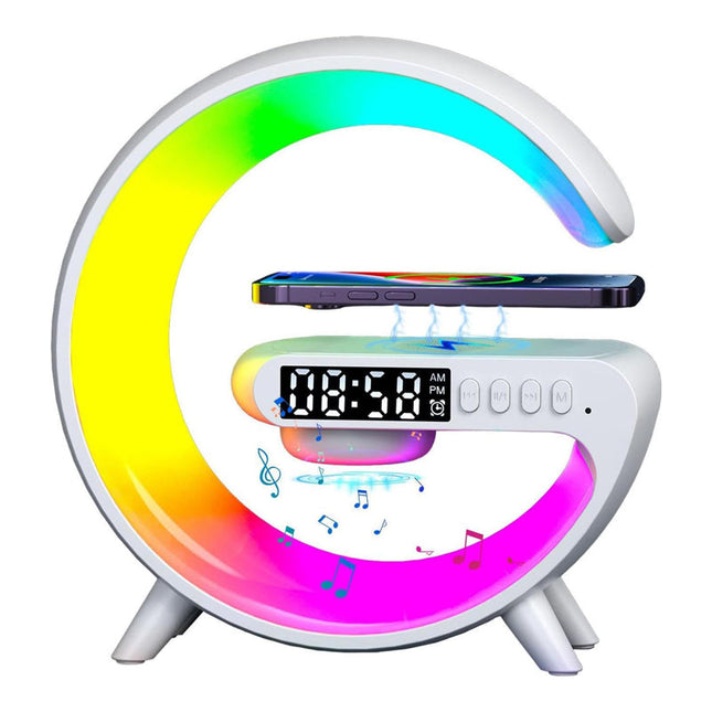 Väckarklocka med trådlös laddare och lampa