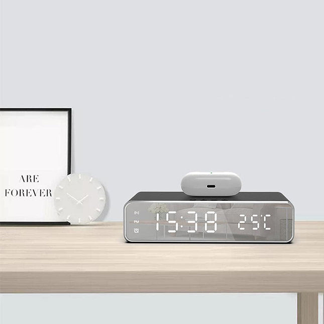 Trådlös laddare med klocka och termometer