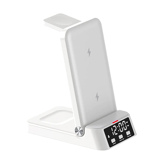Hopfällbar trådlös laddare med väckarklocka