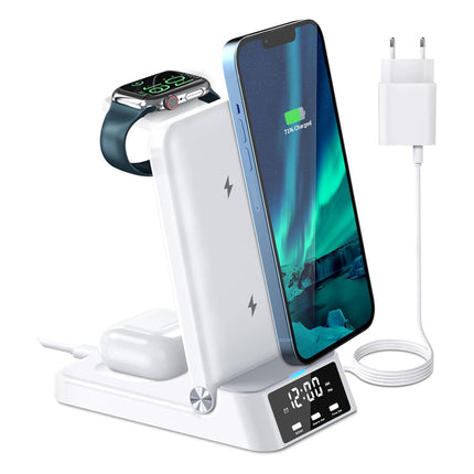 Hopfällbar trådlös laddare med väckarklocka