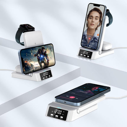 Hopfällbar trådlös laddare med väckarklocka