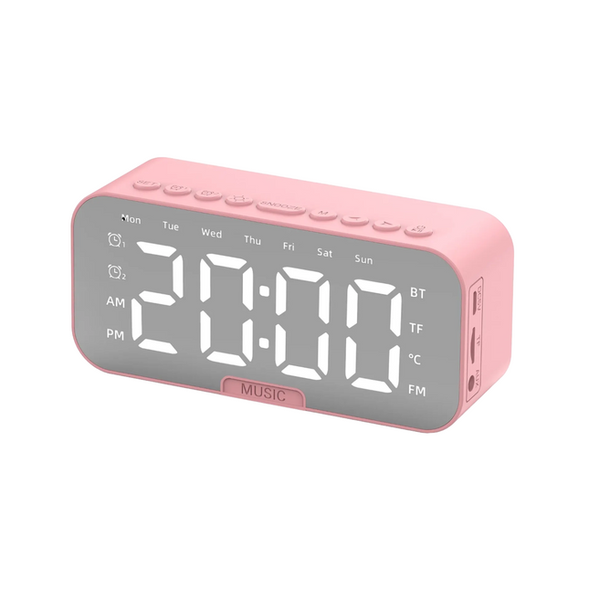 Rosa digital väckarklocka med Bluetooth