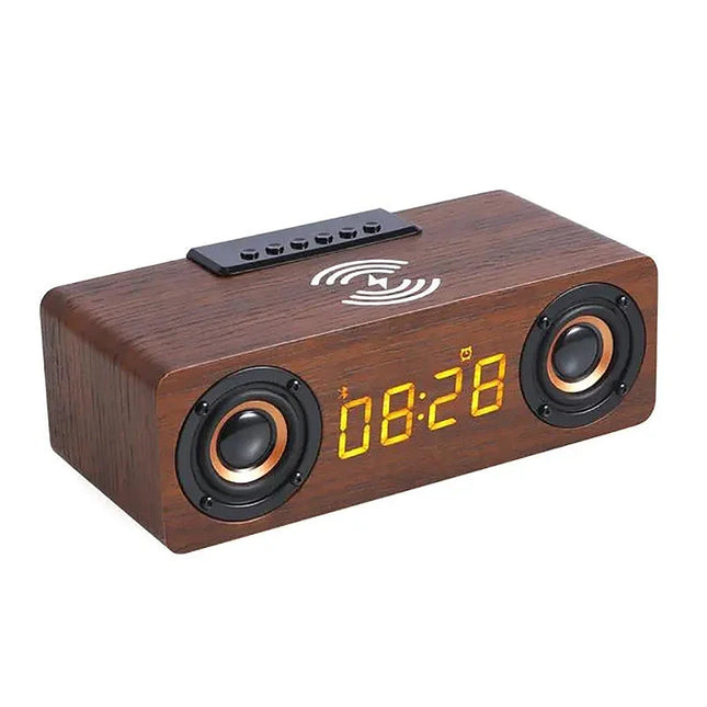 Retro väckarklocka i trä med Bluetooth