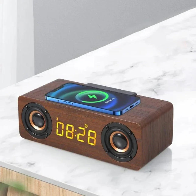 Retro väckarklocka i trä med Bluetooth