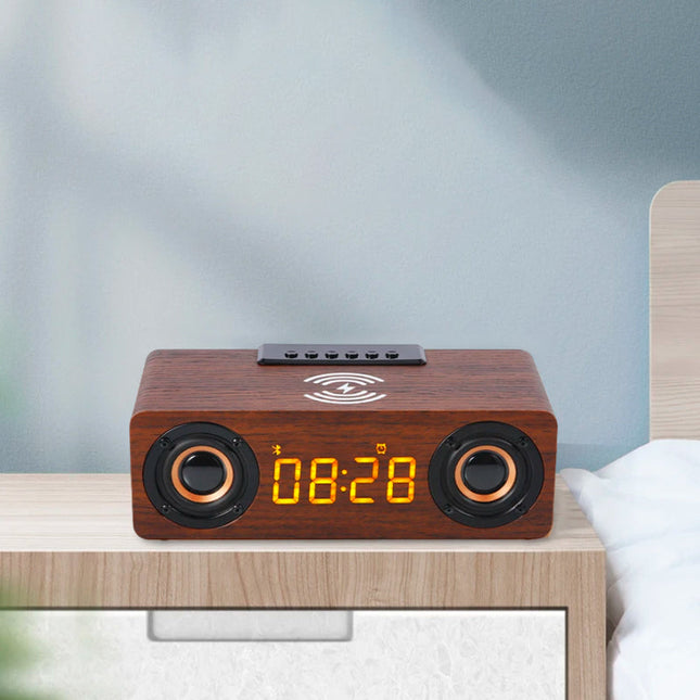 Retro väckarklocka i trä med Bluetooth