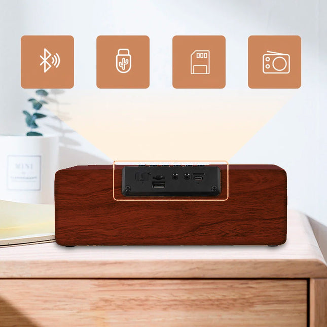 Retro väckarklocka i trä med Bluetooth