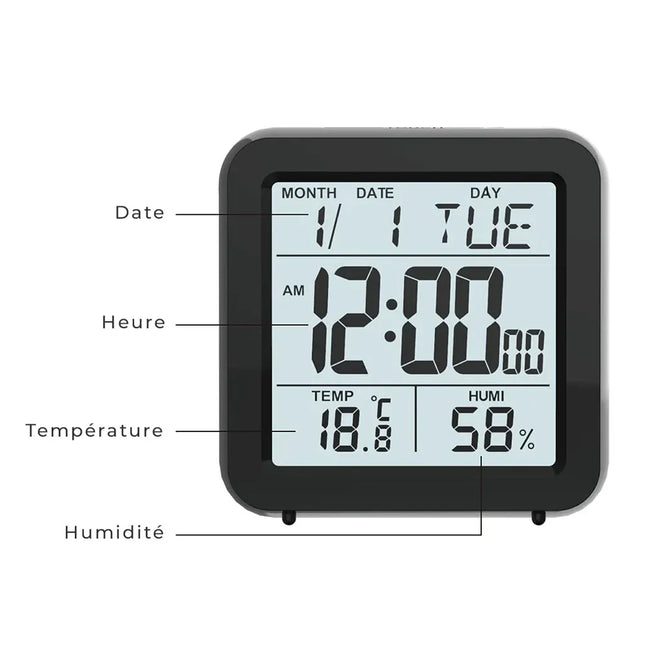 Reseväckarklocka med stor tydlig LCD-display