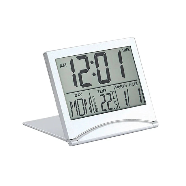 Vikbar digital reseväckarklocka med alarm