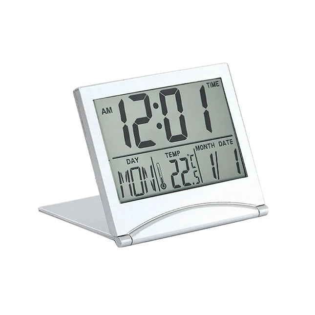 Vikbar digital reseväckarklocka med alarm