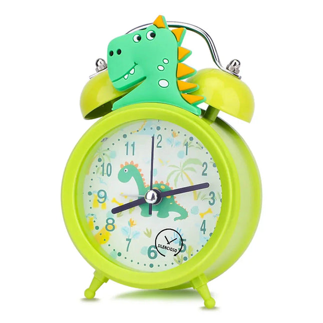 Grön analog väckarklocka med dinosaurie