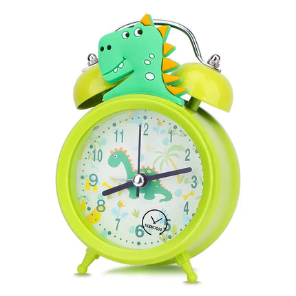 Grön analog väckarklocka med dinosaurie