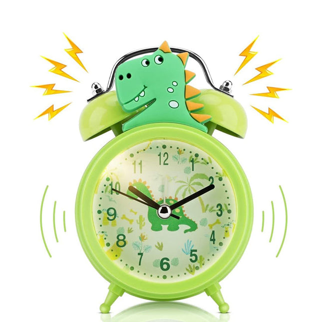 Grön analog väckarklocka med dinosaurie