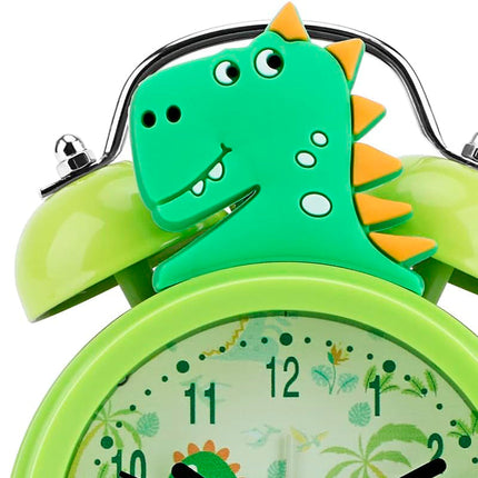 Grön analog väckarklocka med dinosaurie