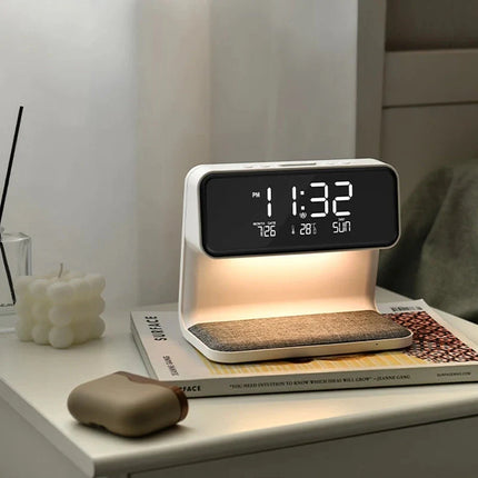 Väckarklocka med trådlös laddare för mobil