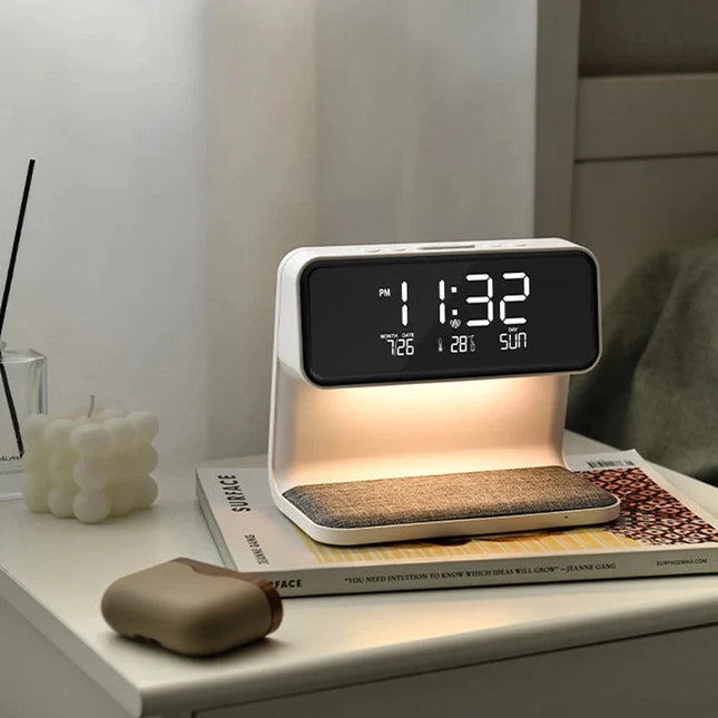 Väckarklocka med trådlös laddare för mobil