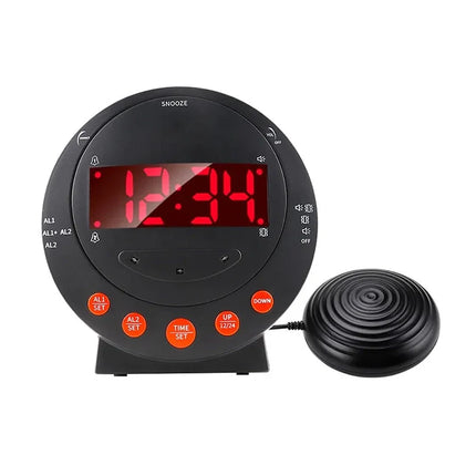 Svart väckarklocka med stark sängvibrator
