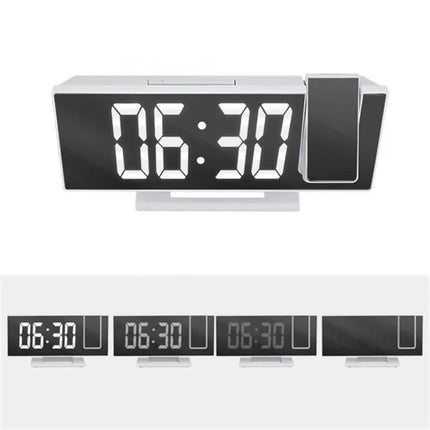 Vit digital väckarklocka med projektor