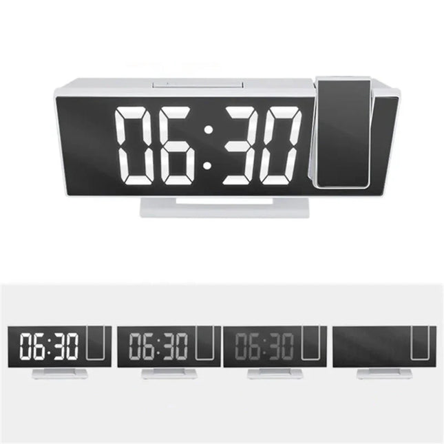 Vit digital väckarklocka med projektor