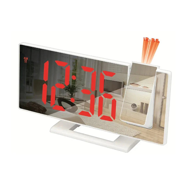 Vit digital väckarklocka med projektor