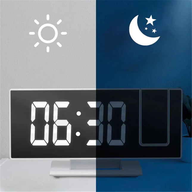 Vit digital väckarklocka med projektor