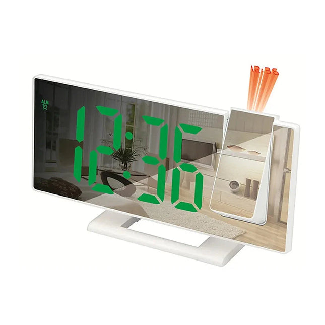 Vit digital väckarklocka med projektor