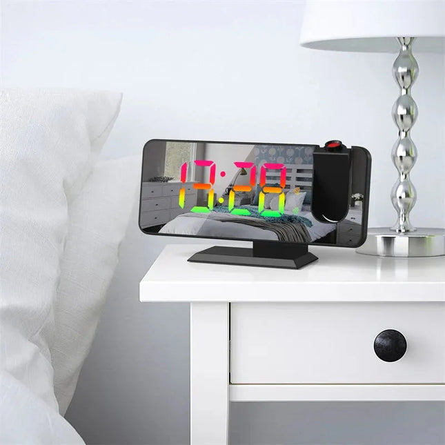 Projektorklocka med spegel för sovrummet