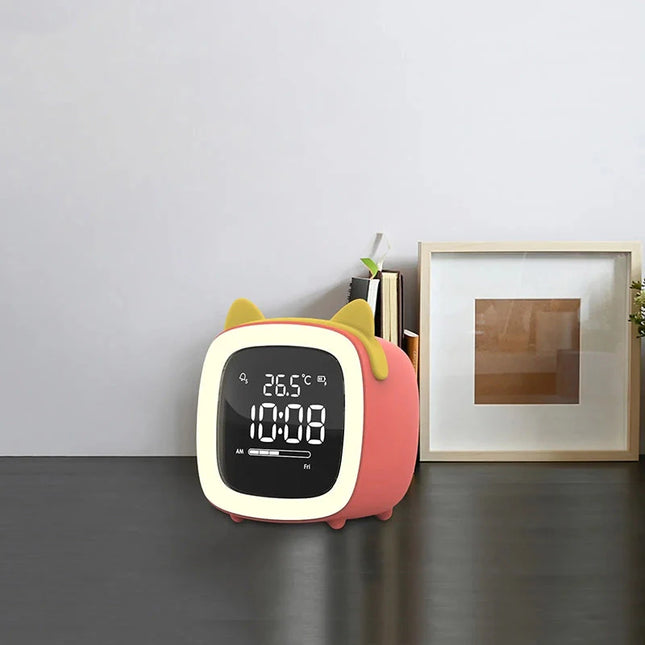 Katt väckarklocka med nattlampa för barn