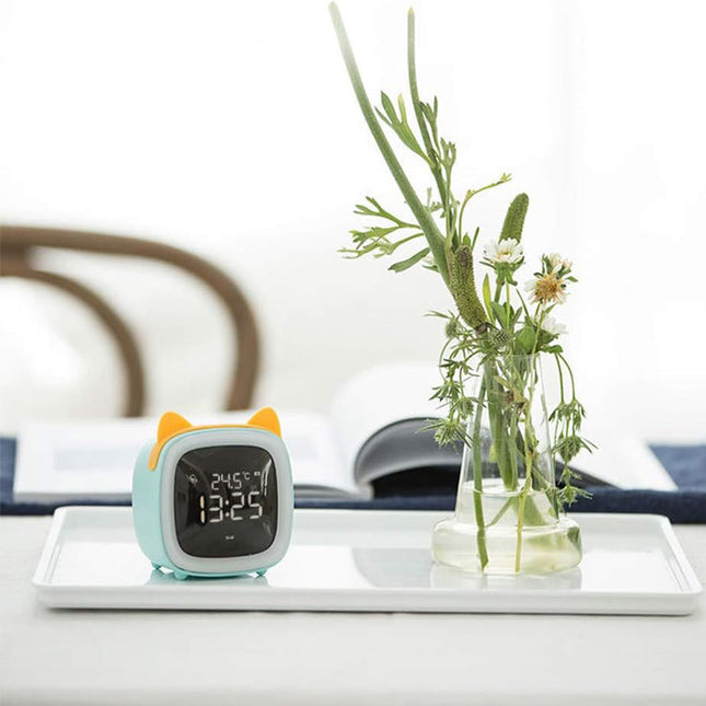 Katt väckarklocka med nattlampa för barn